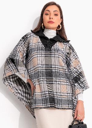 bonprix - Casaco Xadrez Plaid Bege em Tricô - BONPRIX