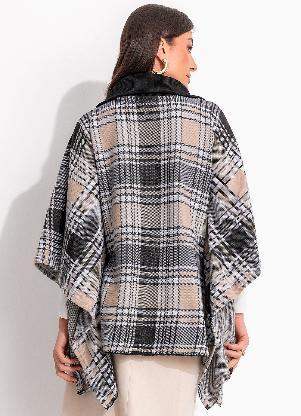 bonprix - Casaco Xadrez Plaid Bege em Tricô - BONPRIX