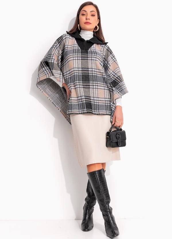 bonprix - Casaco Xadrez Plaid Bege em Tricô 3