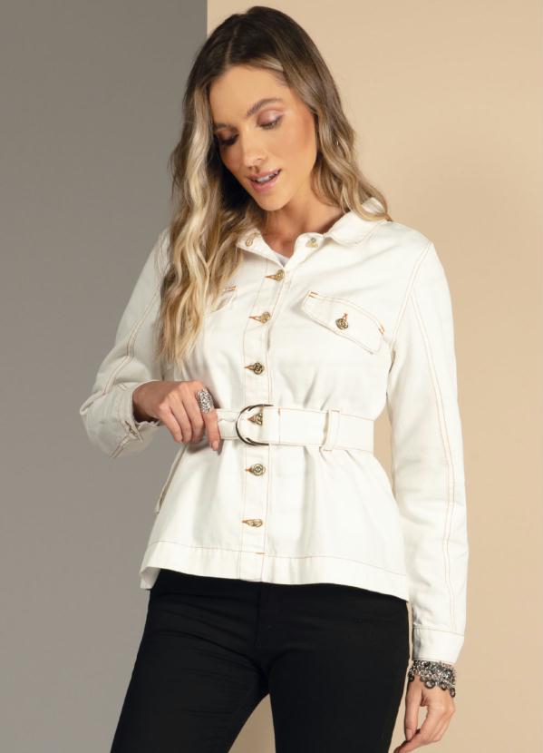 Quintess - Jaqueta com Faixa Ajustável na Cintura Off White