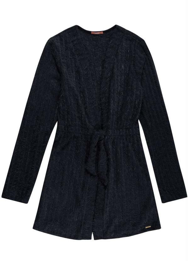 Gris - Parka Tricô Pelinho Feminina Preto