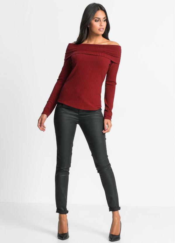 blusa tricot canelado ombro a ombro