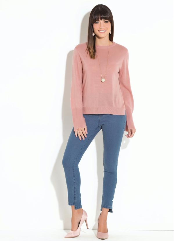 Quintess - Suéter de Tricô Rosê com Fendas nas Laterais 5