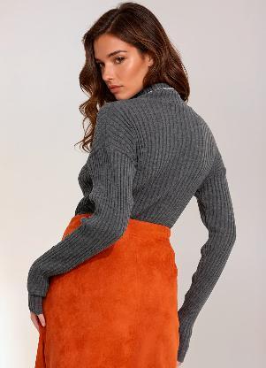 bonprix - Suéter Gola Alta Chumbo - BONPRIX