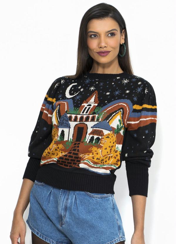 Farm - Sweater Tricot Passeio das Onças Preto