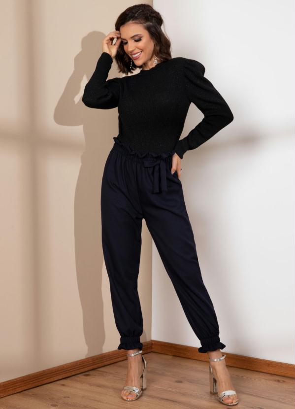 Quintess - Tricô Preto com Gola e Fios Metalizados 4