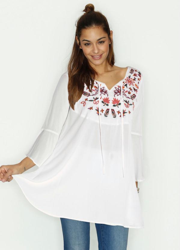 bonprix - Túnica com Detalhes Bordados Off White