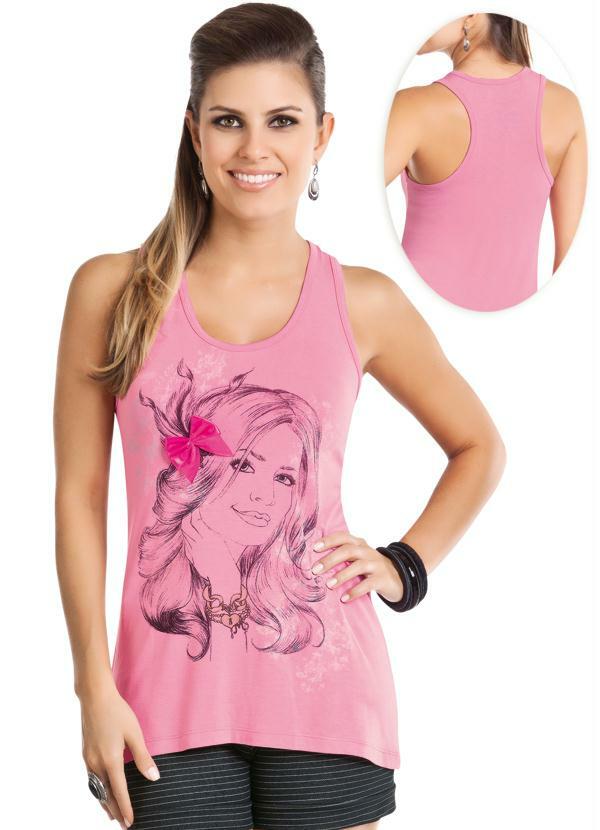 Moda Pop - Tunica Rosa com Estampa Frontal