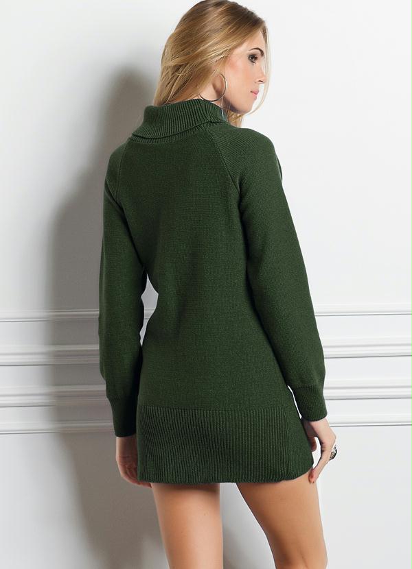 Quintess - Vestido em Lã Acrílica Gola Alta Verde Militar 2