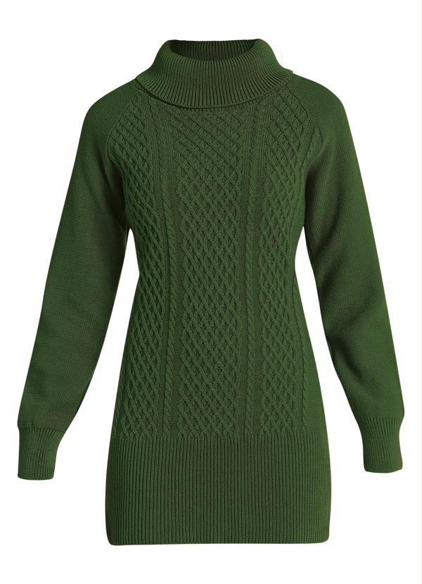 Quintess - Vestido em Lã Acrílica Gola Alta Verde Militar 6