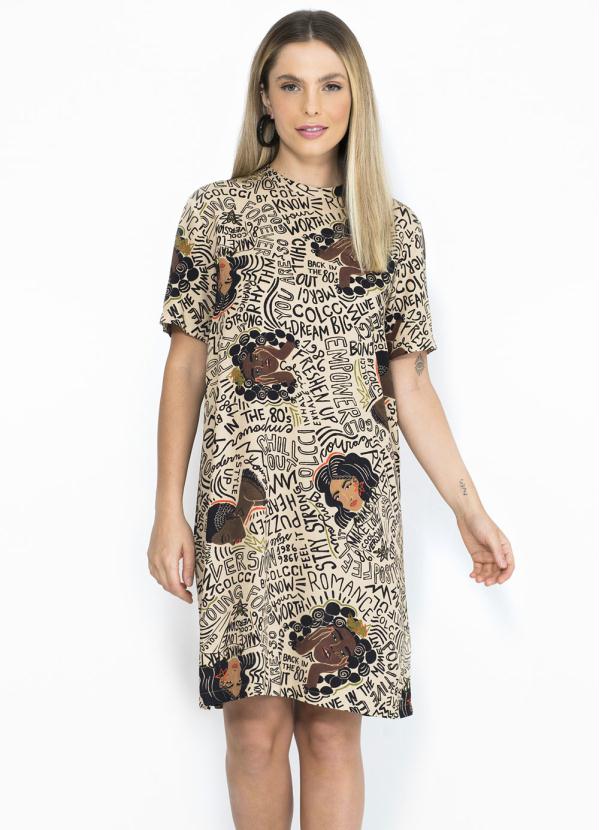 Colcci - T-Shirt Dress Estampado de Viscose Marrom