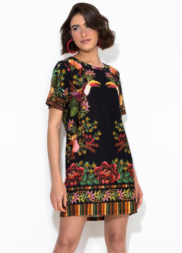 Farm - T-Shirt Dress Tropicaliente Preto