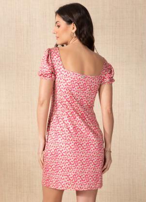 Quintess - Vestido Abstrato Bege com Bolsos - QUINTESS