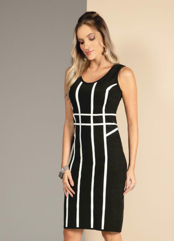 Quintess - Vestido Ajustado em Tricô Preto e Branco