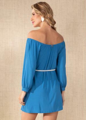 Quintess - Vestido Azul com Cordel para Amarrar na Cintura - QUINTESS