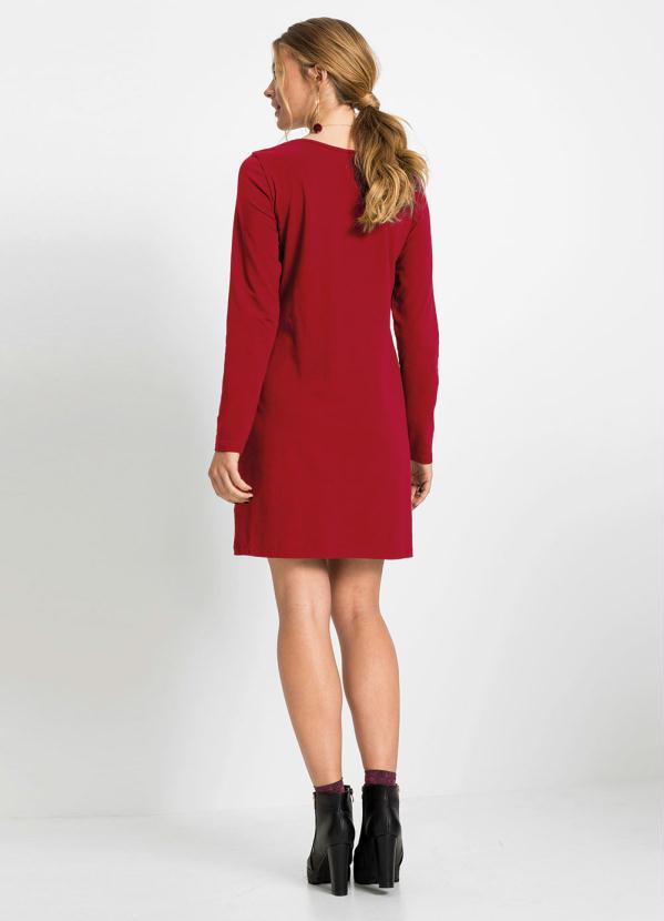 bonprix - Vestido Básico Manga Longa em Malha Crepe Bordô 4