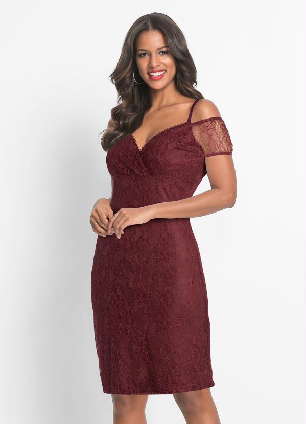 bonprix - Vestido Bordô de Renda
