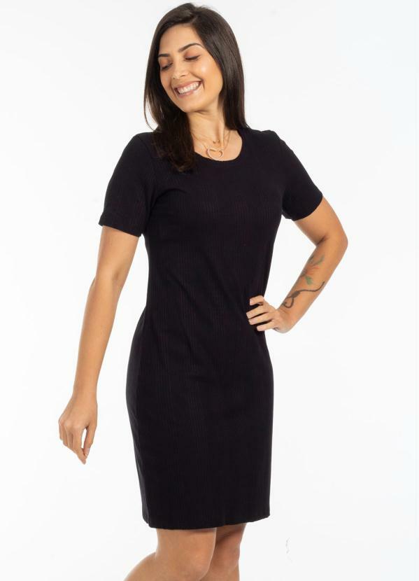 Bjoe - Vestido Canelado Curto Básico Preto