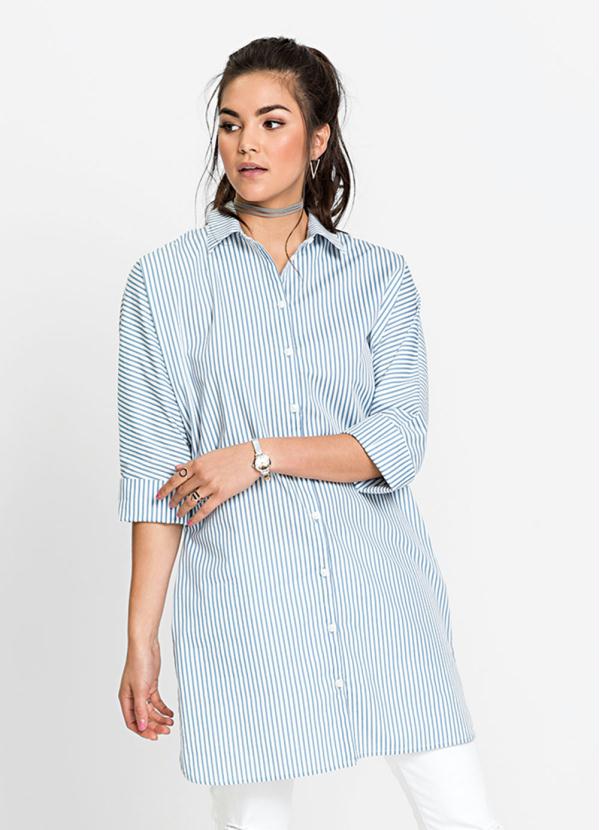 bonprix - Vestido Chemise Listrado Azul