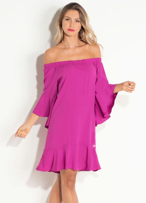 Quintess - Vestido Ciganinha Fucsia com Babados