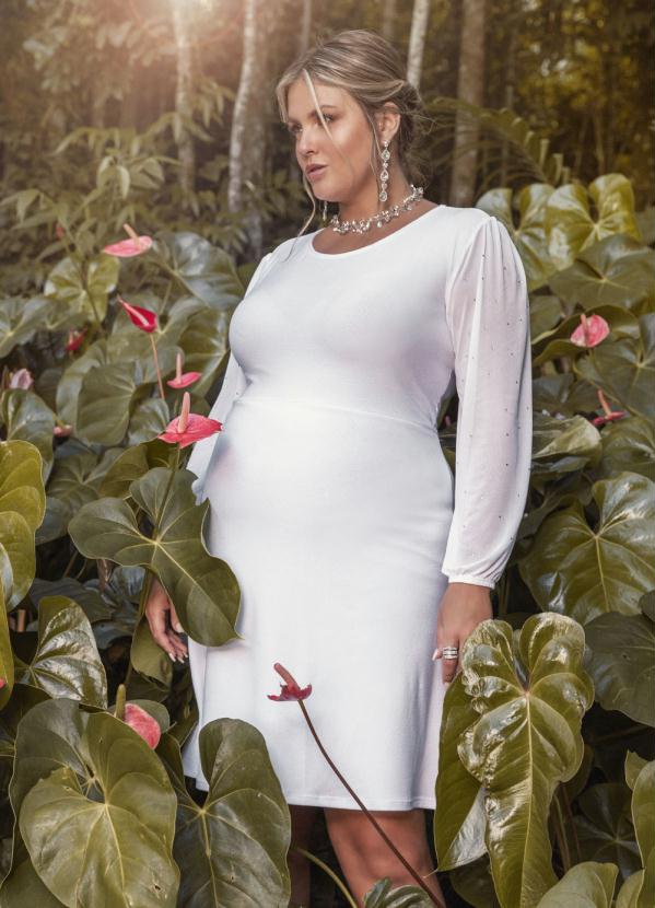 Quintess - Vestido Clássico Branco com Transparência