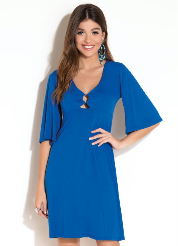 Quintess - Vestido Clássico com Detalhe Frontal Azul