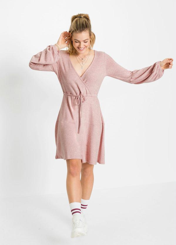 bonprix - Vestido com Amarração e Decote Transpassado Rosê