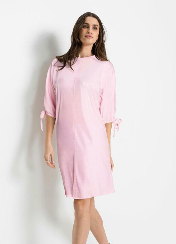 bonprix - Vestido com Amarração nas Mangas Rosa Claro