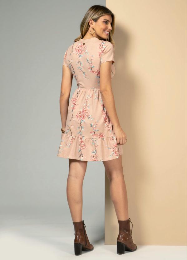 Quintess - Vestido com Babado na Barra Bege Floral 4