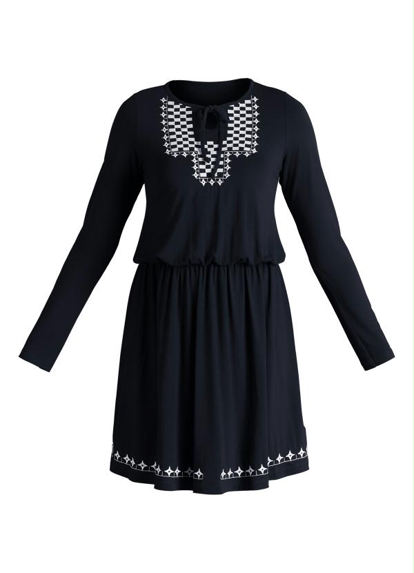 Quintess - Vestido com Bordado e Amarração Frontal Preto 5