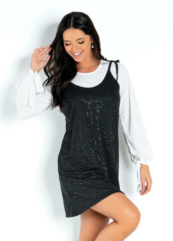 Outlet - Vestido com Brilho Preto
