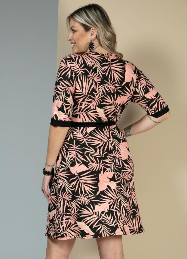 Quintess - Vestido com Decote Transpassado Folhagens Rosa 6