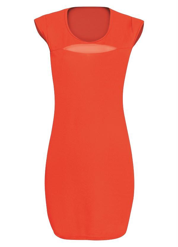 Moda Pop - Vestido com Detalhe de Tule no Decote Laranja 5