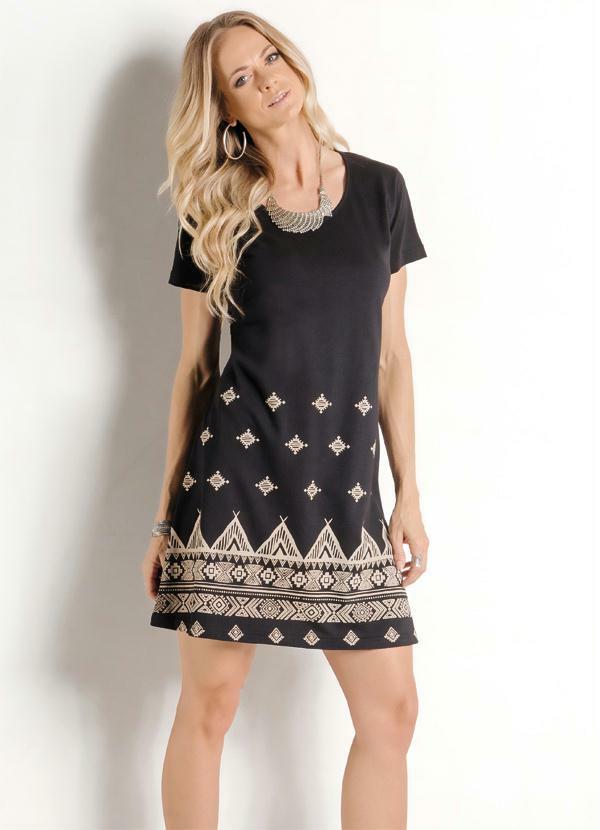 Outlet - Vestido com Estampa Frontal Tribal
