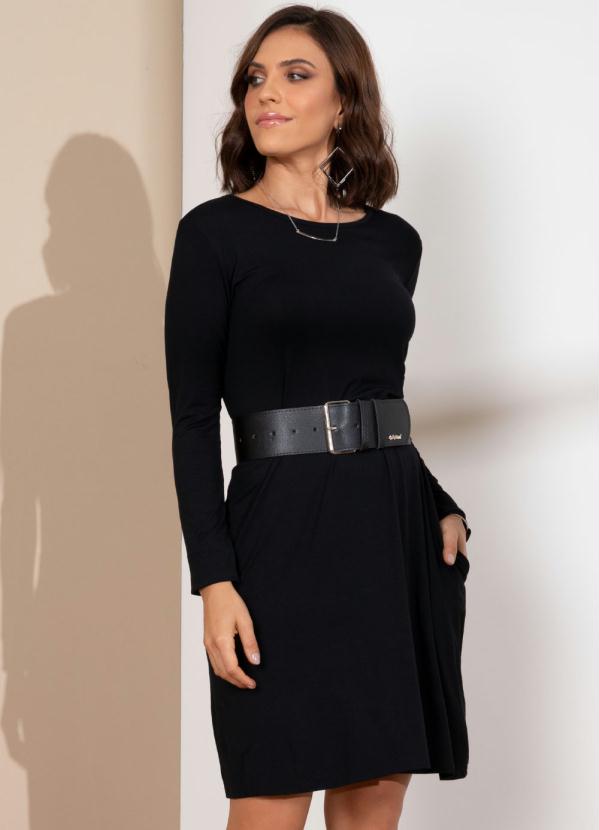 Quintess - Vestido com Mangas Longas e Bolsos Preto