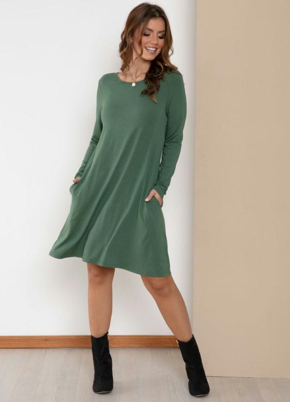 Quintess - Vestido com Mangas Longas e Bolsos Verde 3