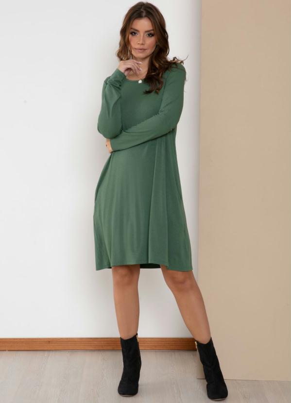 Quintess - Vestido com Mangas Longas e Bolsos Verde 5