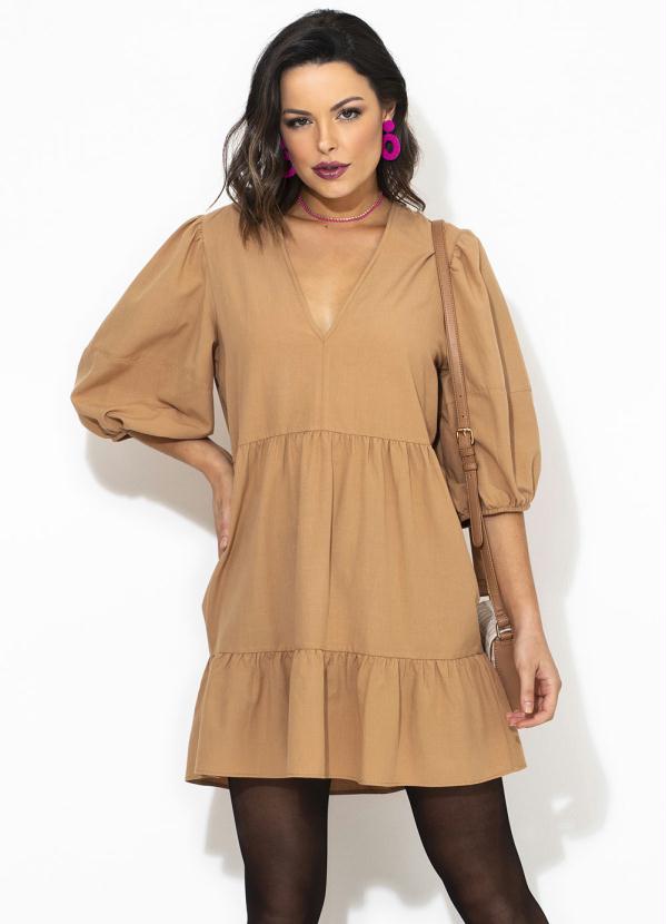 Colcci - Vestido Curto Babados de Viscose Bege