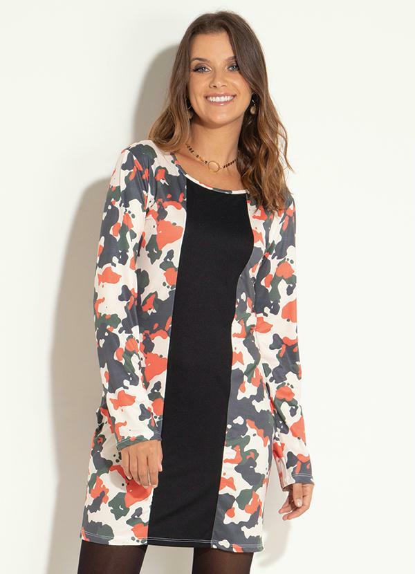 Quintess - Vestido Curto Camuflado com Recorte