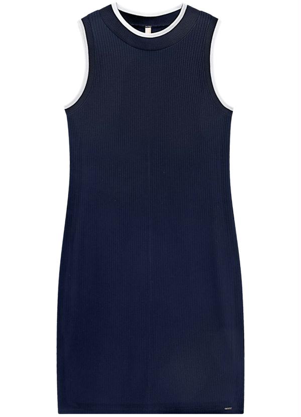 Lunender - Vestido Curto Canelado Retilínea Azul
