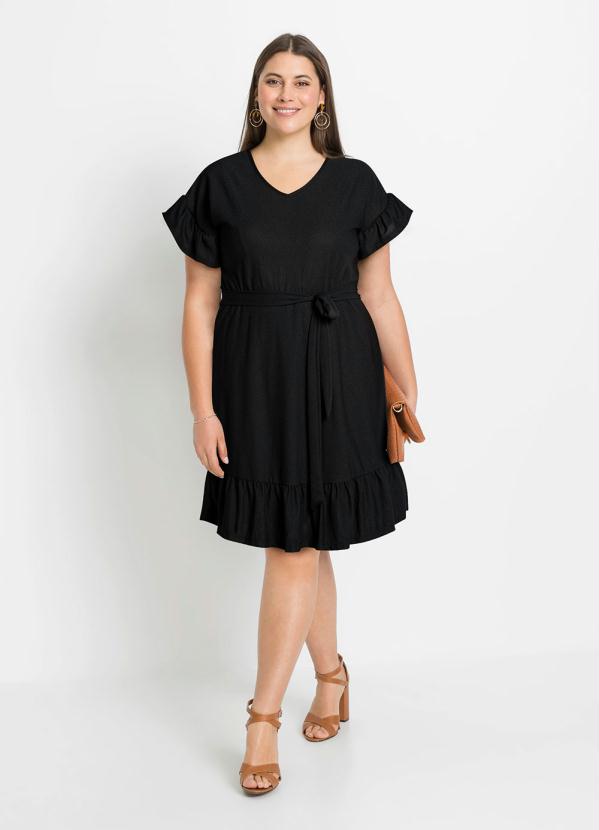 bonprix - Vestido Curto com Babado Preto 10