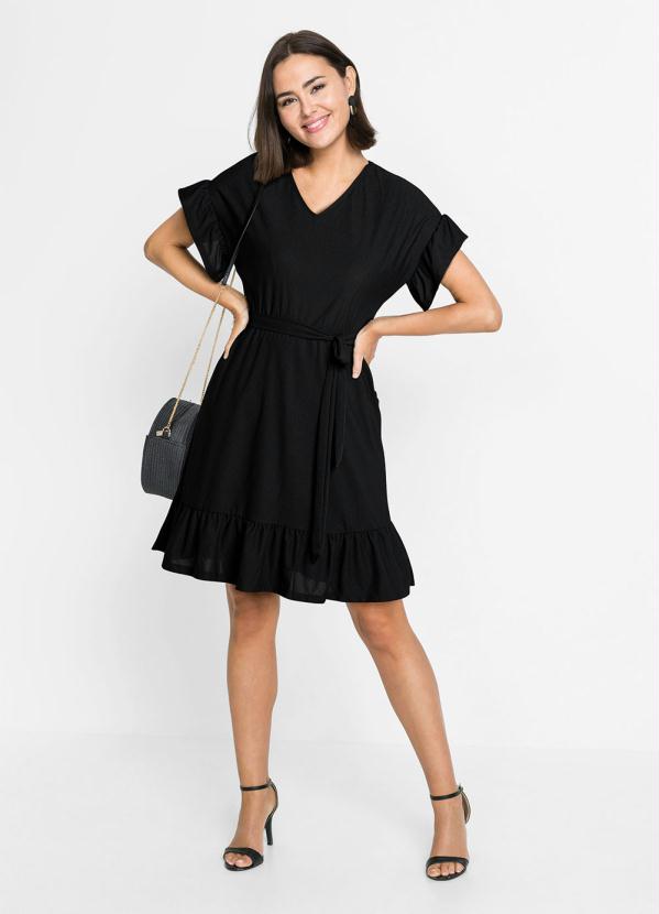 bonprix - Vestido Curto com Babado Preto 5