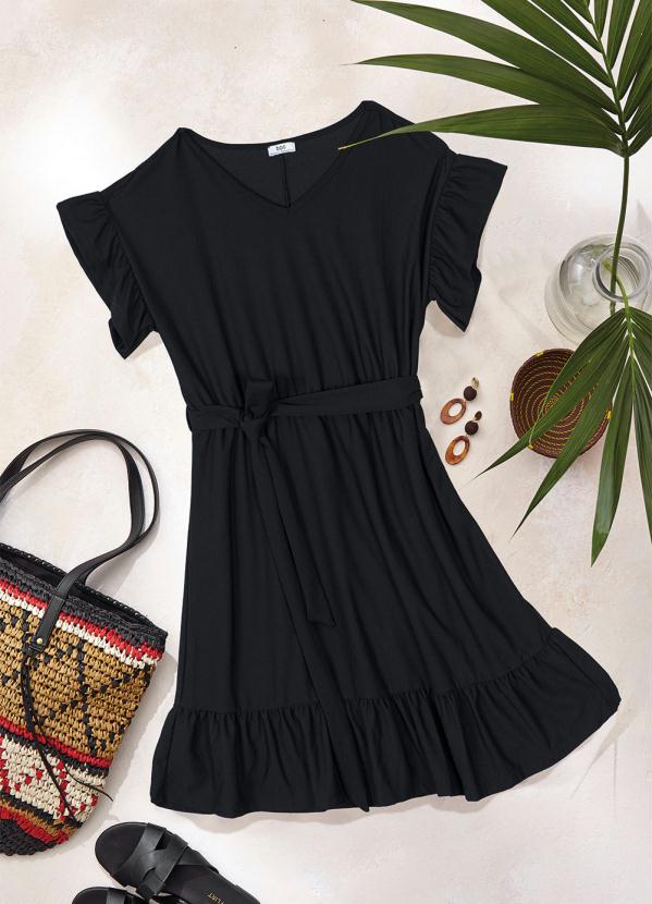 bonprix - Vestido Curto com Babado Preto 6