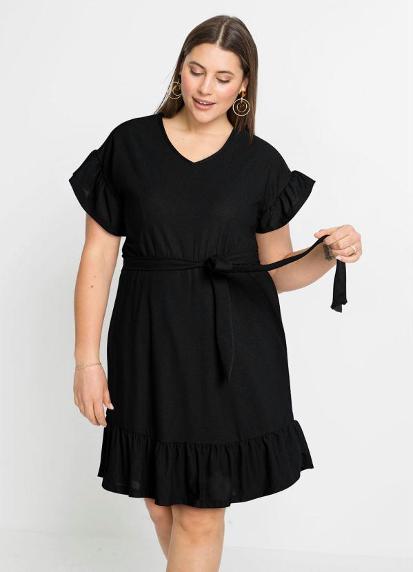 bonprix - Vestido Curto com Babado Preto 8