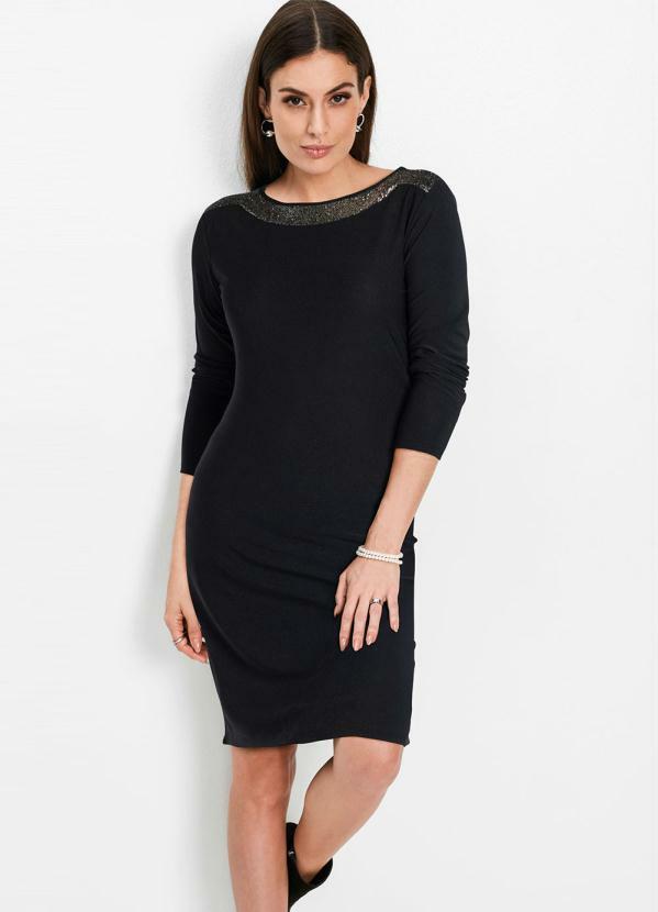 bonprix - Vestido Curto com Brilho no Decote Preto