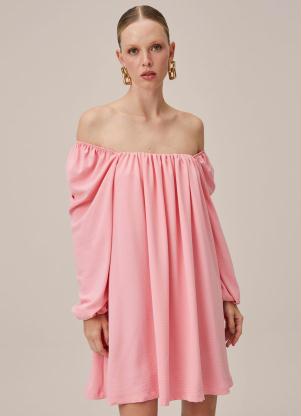 Lança Perfume - Vestido Curto de Crepe Manga Longa Rosa - LANÇA PERFUME