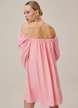 Lança Perfume - Vestido Curto de Crepe Manga Longa Rosa - LANÇA PERFUME
