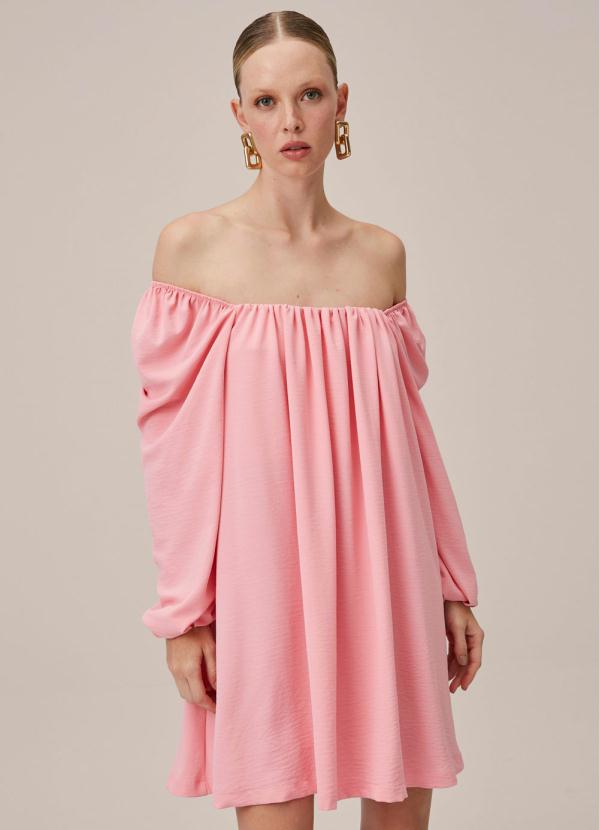 Lança Perfume - Vestido Curto de Crepe Manga Longa Rosa