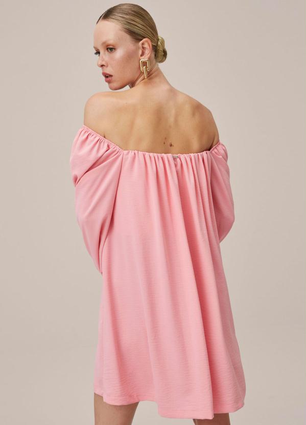 Lança Perfume - Vestido Curto de Crepe Manga Longa Rosa 2