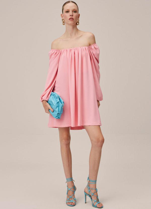 Lança Perfume - Vestido Curto de Crepe Manga Longa Rosa 3